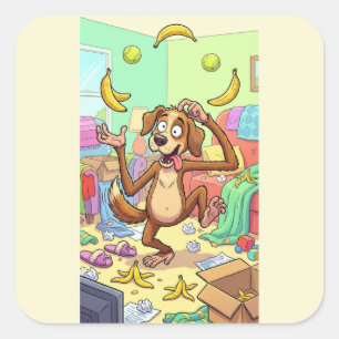 Sticker Carré Chien Singe Enjoué – Joyeux Bazar de Jonglage Colo