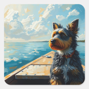 Sticker Carré Chien sur un bateau