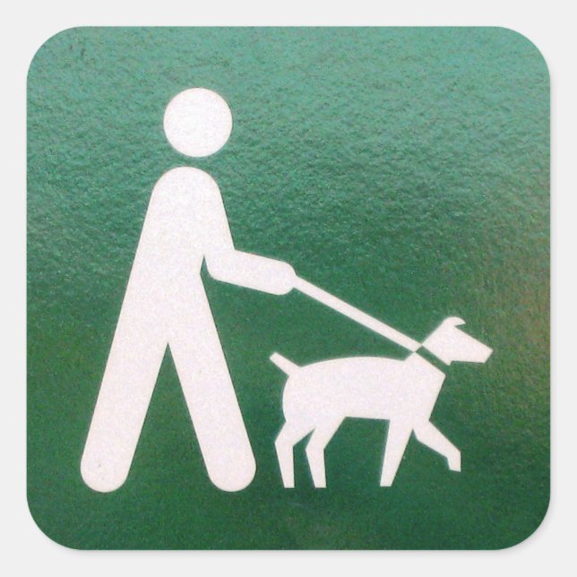 Sticker Carré Chien sur un panneau en laisse (Devant)