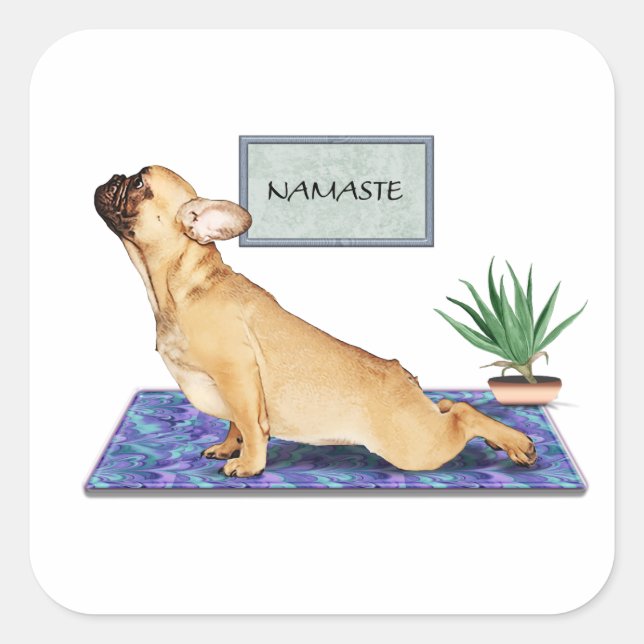 Sticker Carré Chien-taureau français faisant un pose de Yoga Chi (Devant)