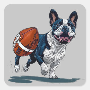 Sticker Carré Chien-taureau français jouant au football