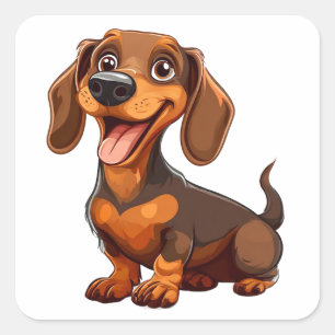 Sticker Carré Chien teckel de dessin animé mignon