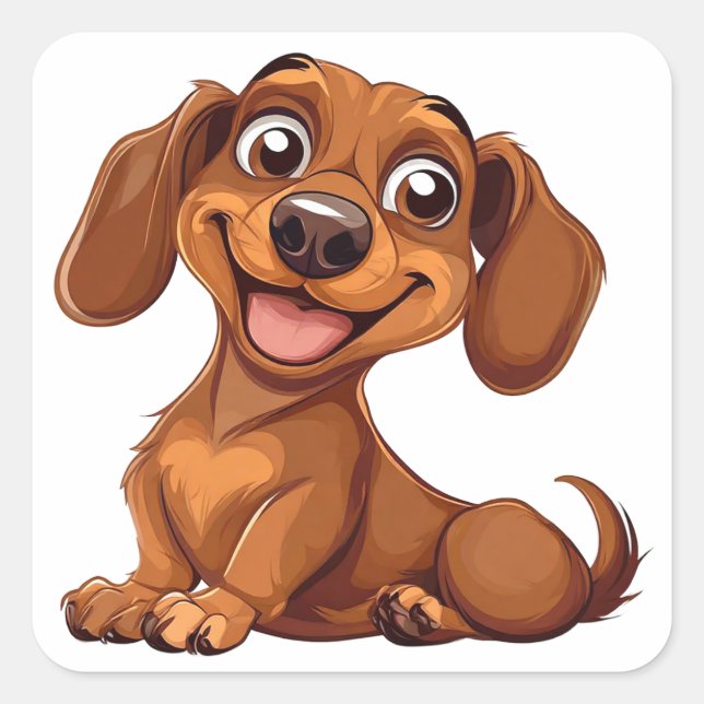 Sticker Carré Chien teckel de dessin animé mignon (Devant)