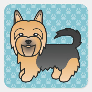 Sticker Carré Chien Terrier Australien Bleu Et Tan Sur Fond Bleu