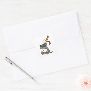 Sticker Carré Chien triste d'anniversaire Cartoon avec Cupcake