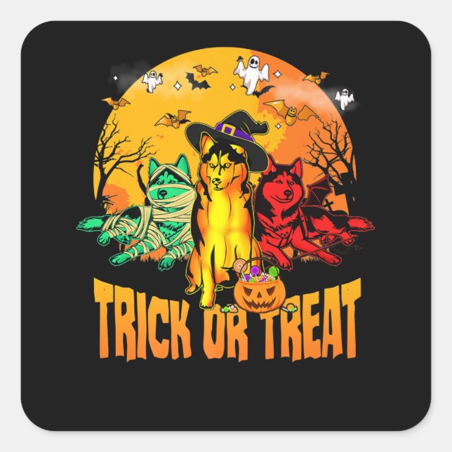Sticker Carré Chien |Ttrick Ou Traiter Le Cadeau D'Halloween Sib (Devant)