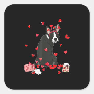 Sticker Carré Chien Valentine Cadeau mignonne Boston Terrier Val
