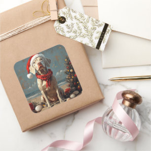 Sticker Carré Chien Weimaraner Noël Vintage Plage