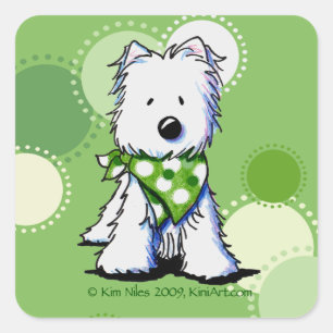 Sticker Carré Chien Westie Dots Vert