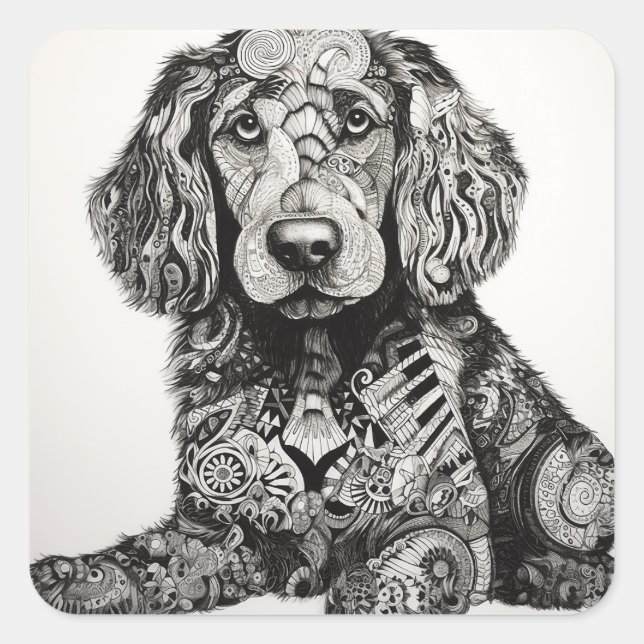 Sticker Carré Chien Zentangle (Devant)
