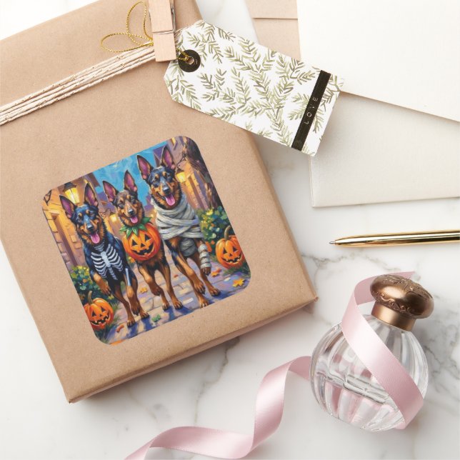 Sticker Carré Chiens bergers belges en train de trick ou de trai (Cadeaux)