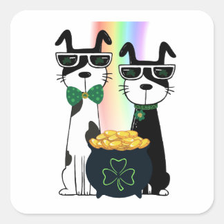 Sticker Carré Chiens cool avec pot d'or
