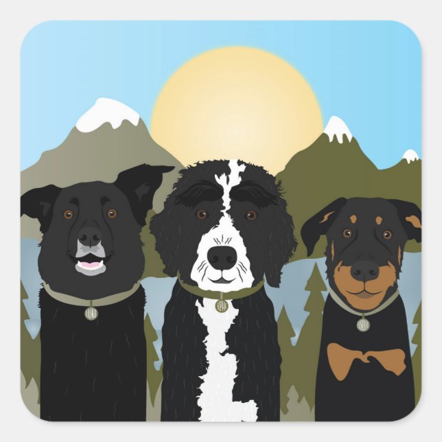 Sticker Carré Chiens Dans Les Montagnes (Devant)