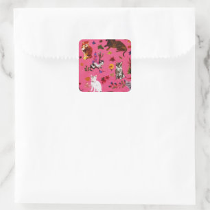 Sticker Carré Chiens de chat vintages Fleur Jardin