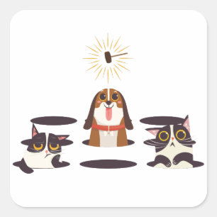 Sticker Carré Chiens de chats mignons le jour ensoleillé