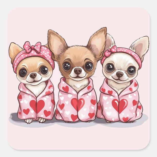 Sticker Carré Chiens de Chihuahua de la Saint-Valentin (Devant)
