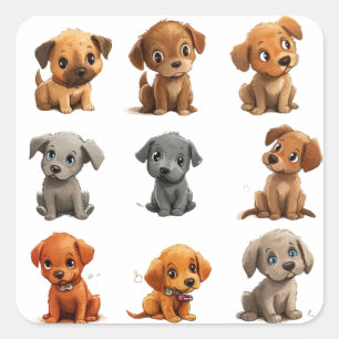 Sticker Carré Chiens de chiots