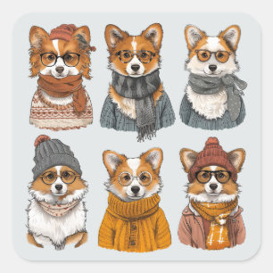 Sticker Carré Chiens de Corgi gallois branchés