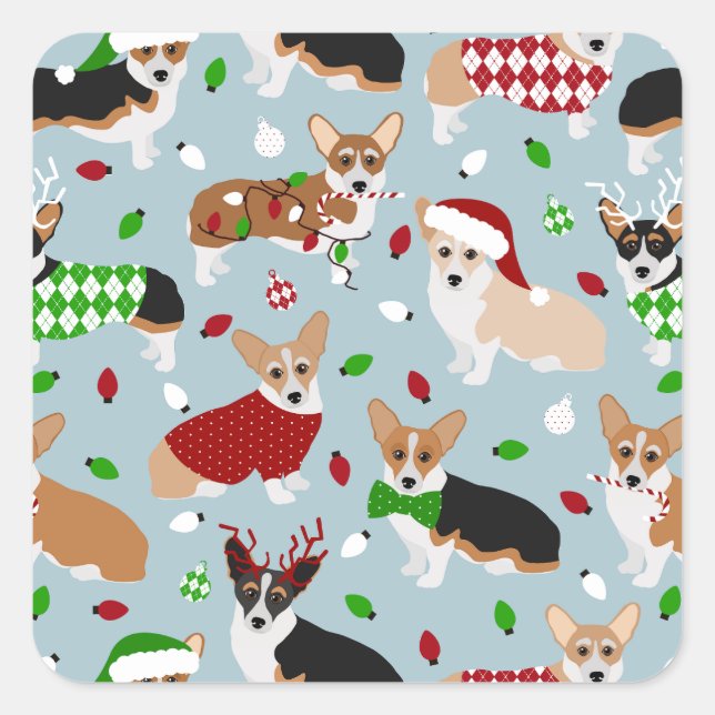 Sticker Carré Chiens de Noël Corgi (Devant)