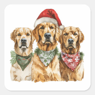Sticker Carré Chiens de Noël Golden Retriever