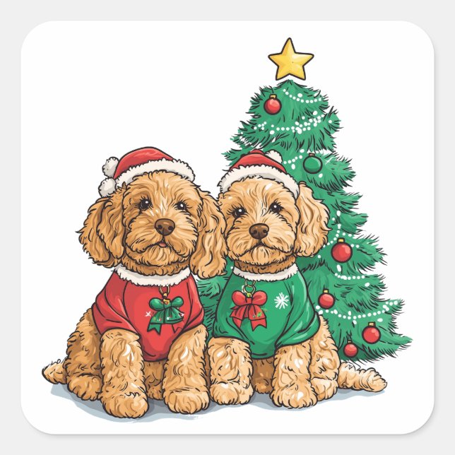 Sticker Carré Chiens de Noël Goldendoodle (Devant)