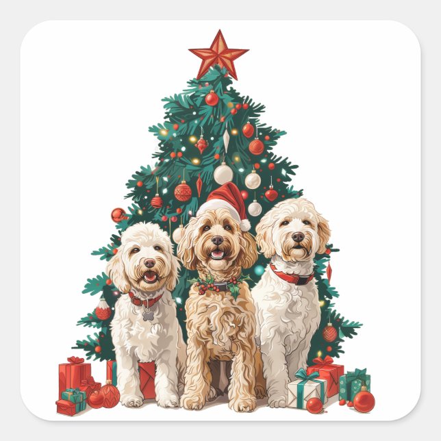 Sticker Carré Chiens de Noël Goldendoodle (Devant)