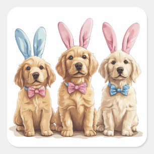 Sticker Carré Chiens de Pâques Golden Retriever Chiens Bunny Ore