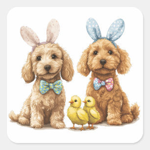 Sticker Carré Chiens de Pâques Goldendoodle
