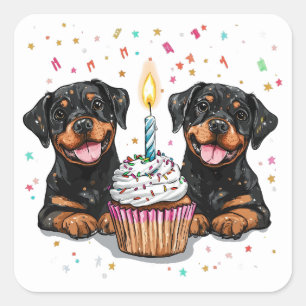 Sticker Carré Chiens de Rotweiler d'anniversaire