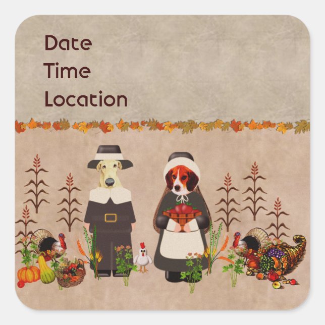 Sticker Carré Chiens de Thanksgiving (Devant)
