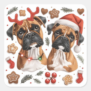 Sticker Carré Chiens en boîte de Noël