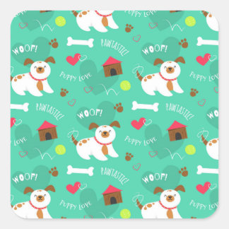 Sticker Carré Chiens Et Mots Mignons