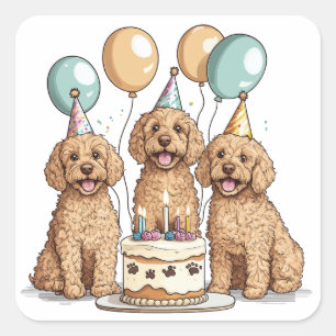 Sticker Carré Chiens Goldendoodle d'anniversaire