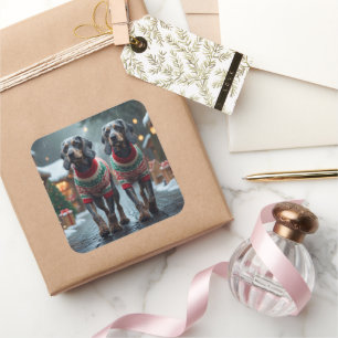 Sticker Carré Chiens Griffon à poil dur et à pointes de Noël enn