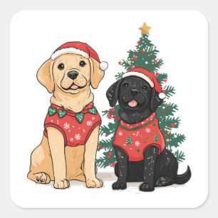 Sticker Carré Chiens Labrador Retriever de Noël