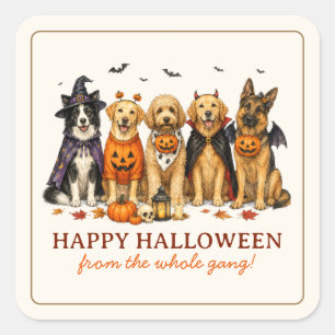 Sticker Carré Chiens mignons en costumes Halloween
