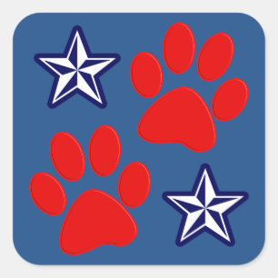 Sticker Carré Chiens patriotiques en service avec pattes et étoi