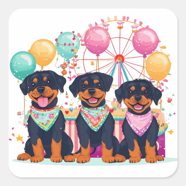 Sticker Carré Chiens Rottweiler À Un Carnaval (Devant)