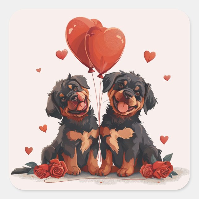 Sticker Carré Chiens rotules de la Saint-Valentin (Devant)
