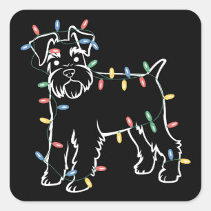 Sticker Carré Chiens Schnauzer Arbre Noël Xmas Animal Familier C