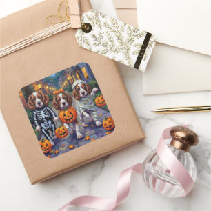 Sticker Carré Chiens Springer Spaniel en costumes d'Halloween