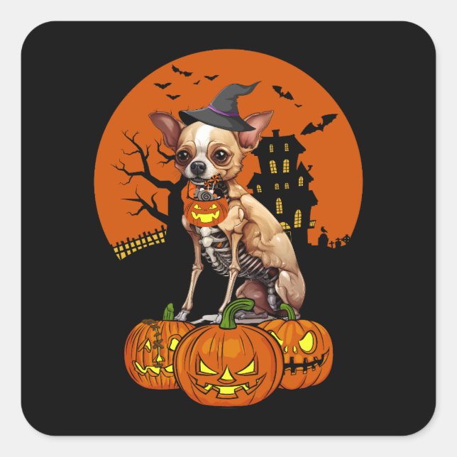 Sticker Carré Chihuahua Chien Halloween (Devant)