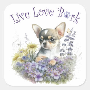 Sticker Carré Chihuahua Chien Maman Florale