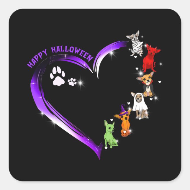 Sticker Carré Chihuahua Costume Happy Chemise Halloween drôle Ch (Devant)