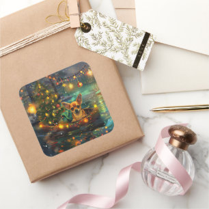 Sticker Carré Chihuahua Noël Festive Voyage