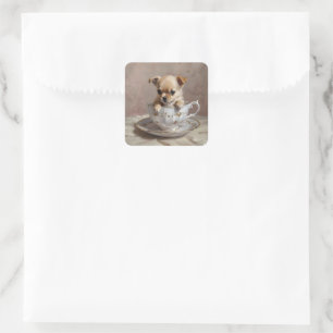 Sticker Carré Chihuahua Puppy Dans Une Peinture À Huile De Teint