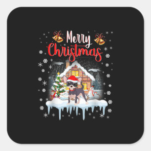 Sticker Carré chihuahua santa hat joyeux amoureux des chiens de