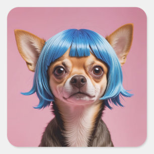 Sticker Carré Chihuahua wig