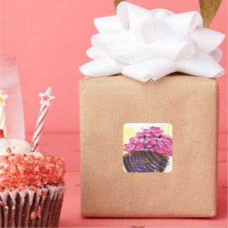 Sticker Carré Child Drawing Stick Figure Colorful 