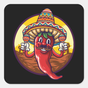 Sticker Carré Chili Sombrero Parti Mexicain Désert